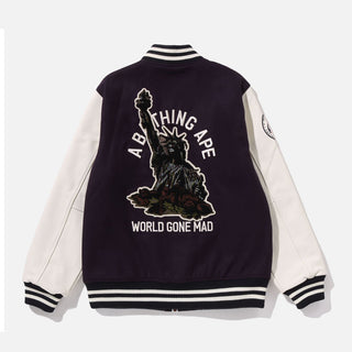 A BATHING APE VARSITY JACKET - PURPLE / WHITE