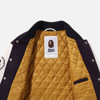 A BATHING APE VARSITY JACKET - PURPLE / WHITE