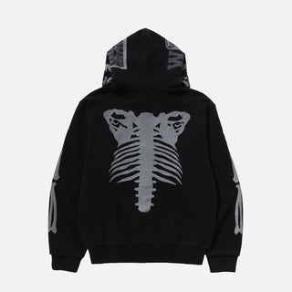 SKELETON SHARK HEAVY WASHED CROPPED FIT FULL ZIP HOODIE - BLACK