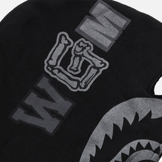 SKELETON SHARK HEAVY WASHED CROPPED FIT FULL ZIP HOODIE - BLACK