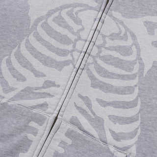 SKELETON SHARK HEAVY WASHED CROPPED FIT FULL ZIP HOODIE - GREY