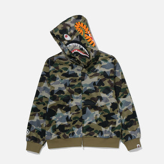 STA OVER PRINT 1ST CAMO MESH SHARK CROPPED FIT FULL ZIP HOODIE - GREEN