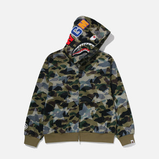 STA OVER PRINT 1ST CAMO MESH SHARK CROPPED FIT FULL ZIP HOODIE - GREEN