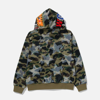STA OVER PRINT 1ST CAMO MESH SHARK CROPPED FIT FULL ZIP HOODIE - GREEN