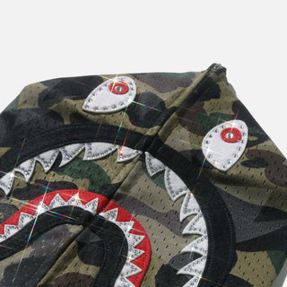 STA OVER PRINT 1ST CAMO MESH SHARK CROPPED FIT FULL ZIP HOODIE - GREEN
