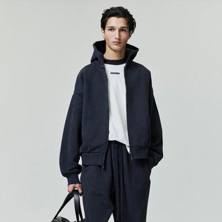 EMBROIDERED CLASSIC FULL ZIP HOODIE - VINTAGE BLACK