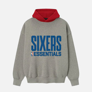 SIXERS SPORT HOODIE - CONCRETE HEATHER / RED