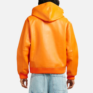 SCRIPT NAPPA LEATHER HOODIE - HAZARD ORANGE