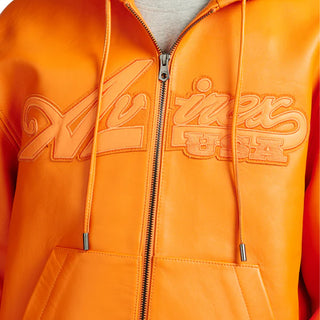 SCRIPT NAPPA LEATHER HOODIE - HAZARD ORANGE