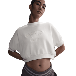 WMNS CREWNECK S/S CROPPED FRENCH TERRY TOP - SAIL