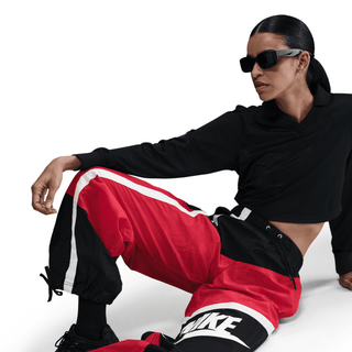WMNS MID-RISE LOOSE WOVEN OPEN-HEM PANTS - UNIVERSITY RED / BLACK