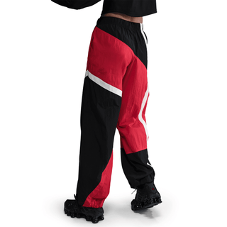 WMNS MID-RISE LOOSE WOVEN OPEN-HEM PANTS - UNIVERSITY RED / BLACK