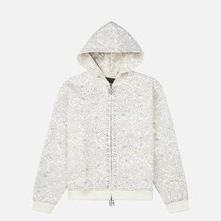 CASHEW BLOSSOM PEARL ZIPPER HOODIE - WHITE