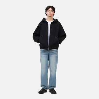 HOODED DENIM JACKET - BLACK