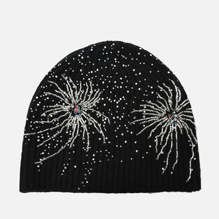 FIREWORKS STUDDED BEADED BEANIE - BLACK