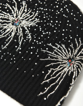 FIREWORKS STUDDED BEADED BEANIE - BLACK