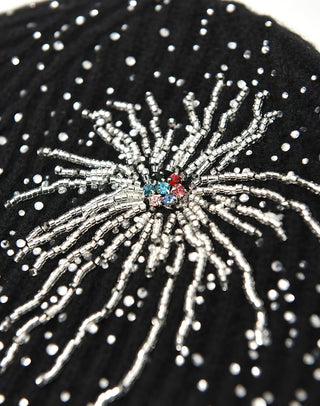 FIREWORKS STUDDED BEADED BEANIE - BLACK