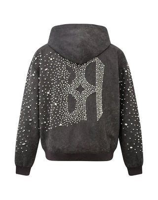 CASHEW BLOSSOM PEARL ZIPPER HOODIE - BLACK