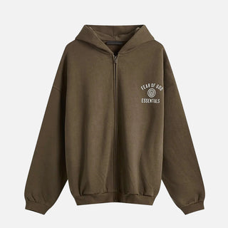 ESSENTIALS HEAVY FLEECE FULLZIP HOODIE - BROWN
