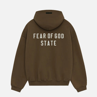 ESSENTIALS HEAVY FLEECE FULLZIP HOODIE - BROWN