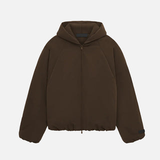 ESSENTIALS MILITARY NYLON HOODED BOMBER - BROWN