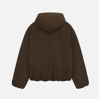 ESSENTIALS MILITARY NYLON HOODED BOMBER - BROWN