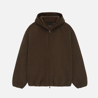 ESSENTIALS BRUSHED HOODED BOMBER - BROWN