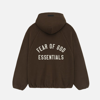 ESSENTIALS BRUSHED HOODED BOMBER - BROWN