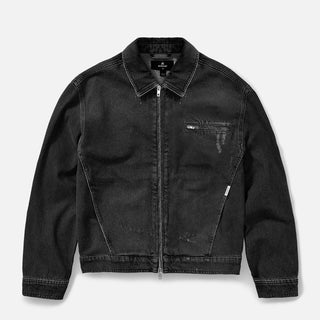 COLLARED DENIM JACKET - AGED BLACK