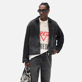 COLLARED DENIM JACKET - AGED BLACK