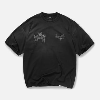 HAND DRAWN THOROUGHBRED DOGS T-SHIRT - AGED BLACK