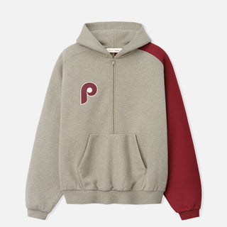 PHILLIES RAGLAN HALF ZIP SPORT HOODIE - SEAL HEATHER / CABERNET