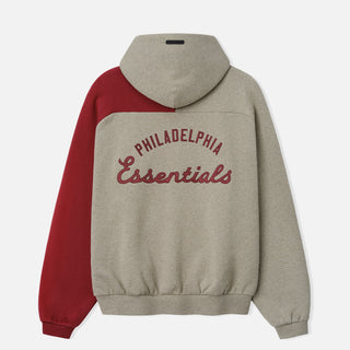 PHILLIES RAGLAN HALF ZIP SPORT HOODIE - SEAL HEATHER / CABERNET