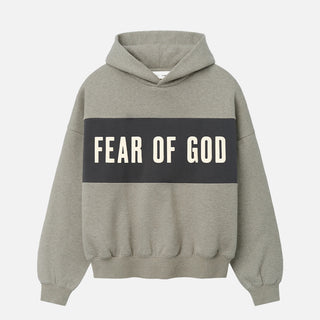CROPPED RELAXED PANELLED HOODIE - SEAL HEATHER/ IRON GREY