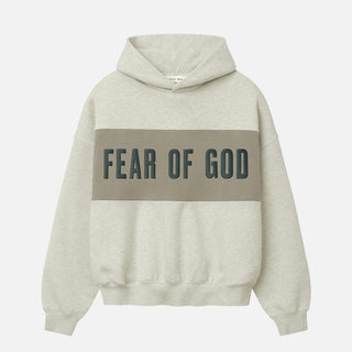 CROPPED RELAXED PANELLED HOODIE - VANILLA HEATHER / SEAL