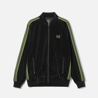 RIB COLLAR TRACK JACKET - C/PE VELOUR - BLACK