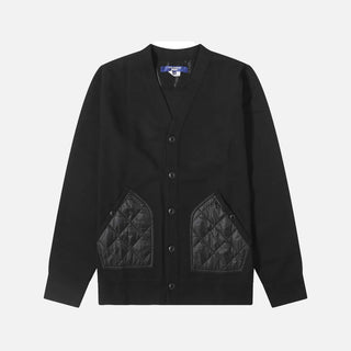 QUILTED POCKET CARDIGAN - BLACK
