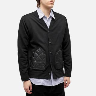QUILTED POCKET CARDIGAN - BLACK
